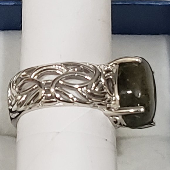 Labradorite solitaire ring in Platinum over Brass 6.70 cts size 8 - Picture 4 of 5